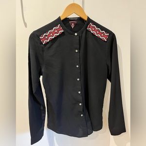 Maison Scotch button up with shoulder embellishment, black, size S